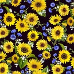 Sonnenblumen auf schwarz - 1 Stück = 0,70 Meter