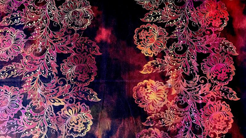 Tapestry Bordüre Blumen auf rot