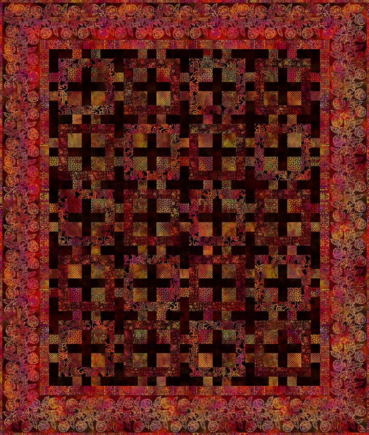 Tapestry Bordüre Blumen auf rot