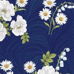 Blue & White Elegance - weiße Blumen auf blauen Wellen