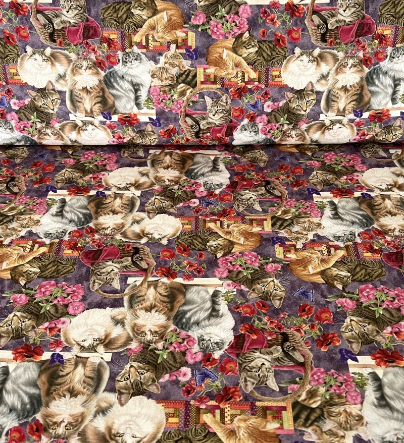 Cats N Quilts allover lila-taupe - 1 Stück = 0,80 Meter