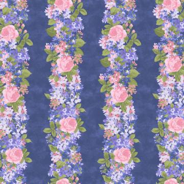 Cottage Bouquet - Bordüre blaugrundig