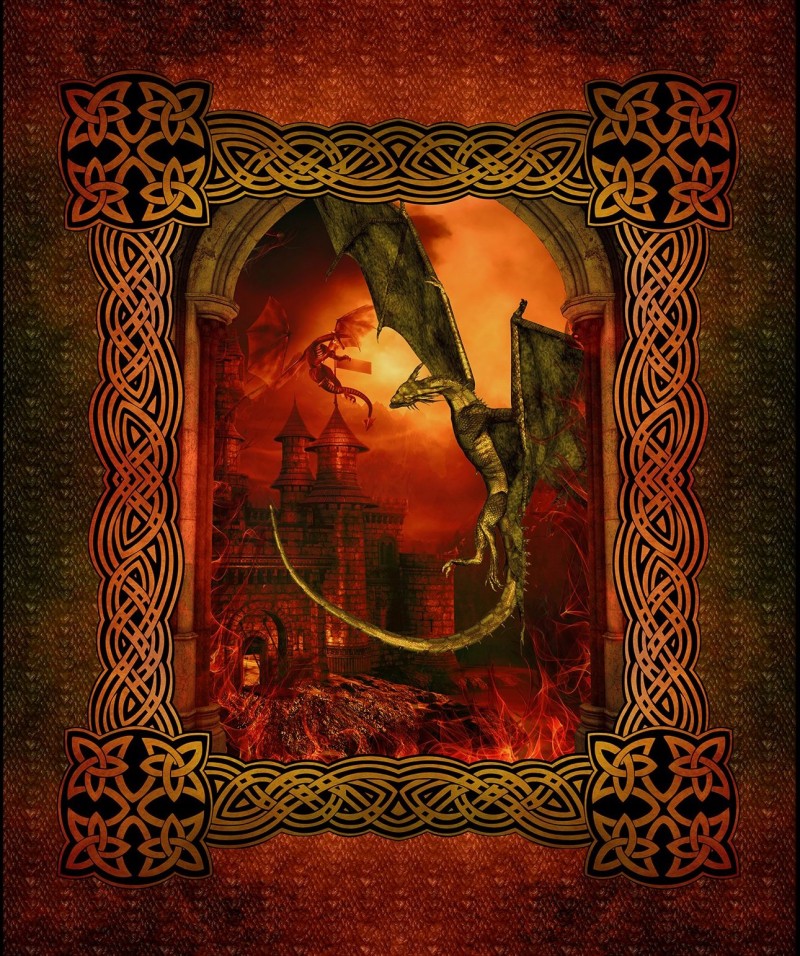 Drachen Szene rot - Panel