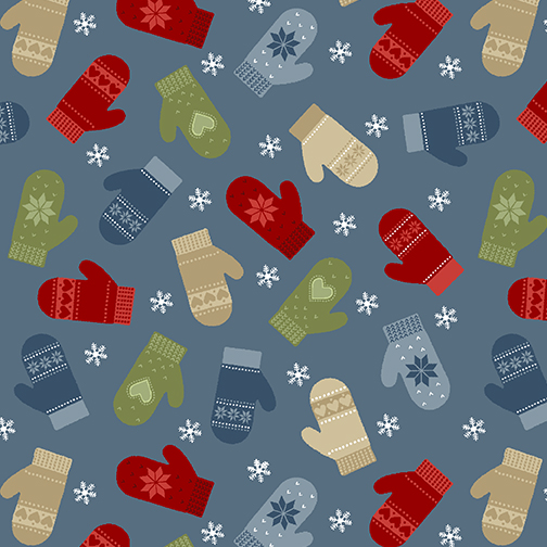 Jingle Bell Flannel - kleine Handschuhe auf graublau