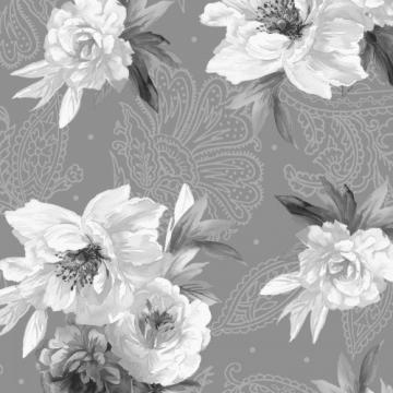 Kleine Rosen und Paisley schwarz weiß - grau