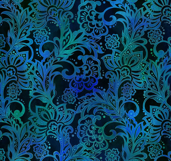 Tapestry Blumen auf blau allover